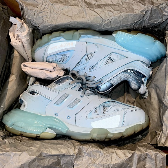 Authentic Balenciaga Track Runner Sneakers Clear Sole Light Blue Size 38 - Picture 6 of 11
